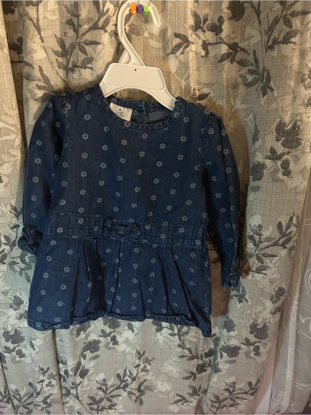 small wonders Navy Blue Floral Long-Sleeve Peplum Top